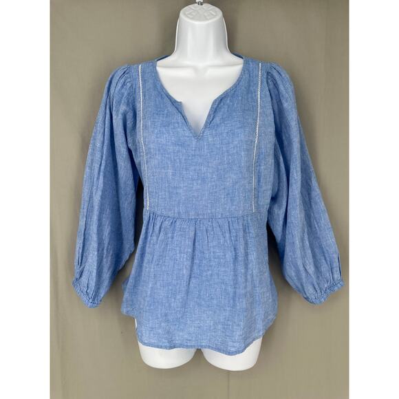 Banana Republic Top Womens Medium Blue Linen Flowy Boho Coastal Beachy Cottage - Picture 1 of 7